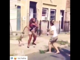 woman fight (hit by a dog) suffer bitch
